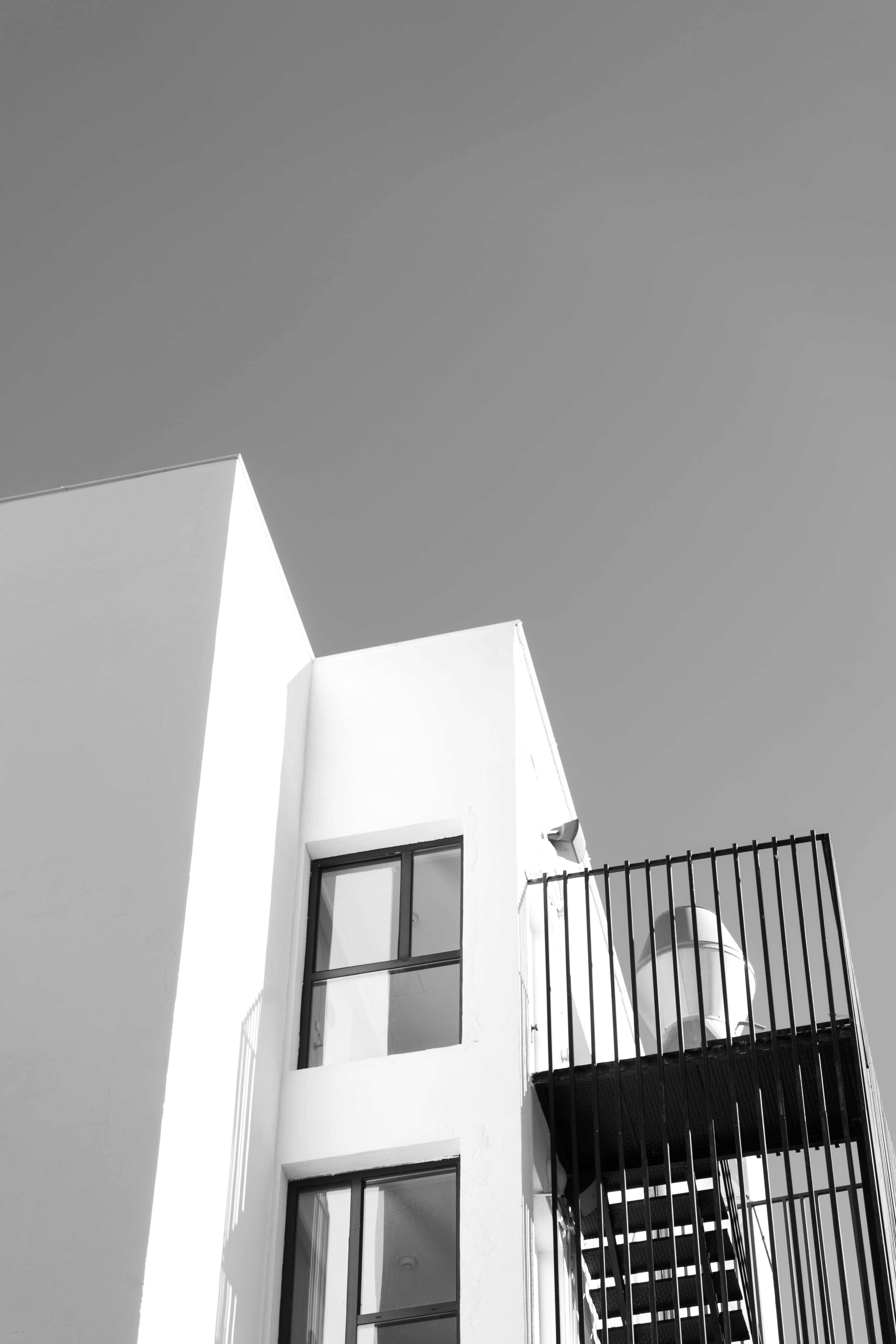 black and white building